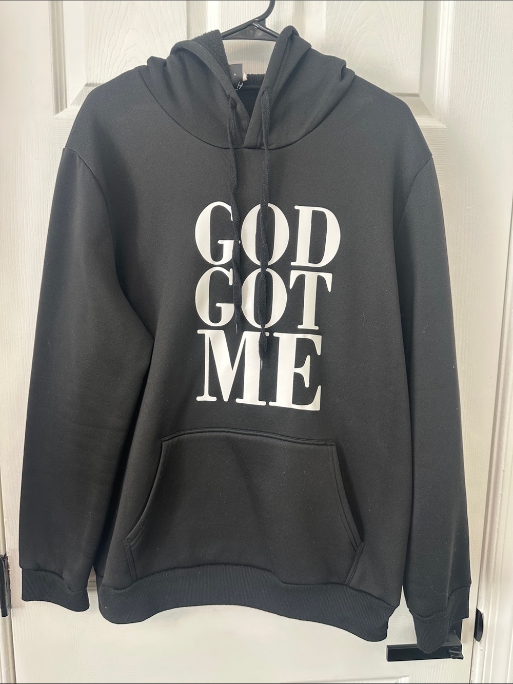 SHEIN Black Crewneck Hoodie with White "GOD GOT ME" Graphic